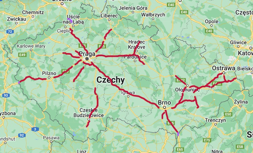Płatne drogi Czechy mapa